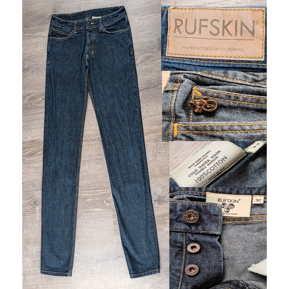 RUFSKIN Denim Jeans 32 Low Rise Straight Leg Made USA 100% Cotton Y2K Ram
